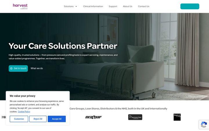 Screenshot of harvesthealthcare.co.uk