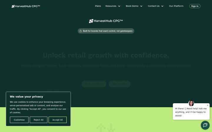Screenshot of harvesthubcpg.com