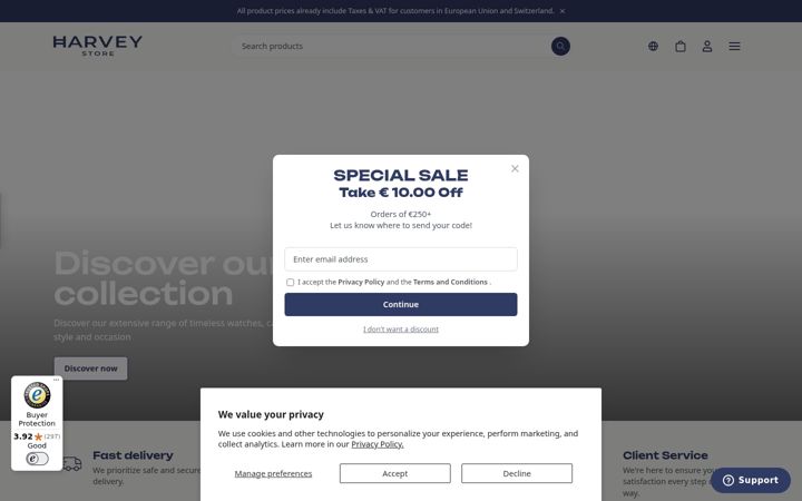 Skärmbild av harveystore.com