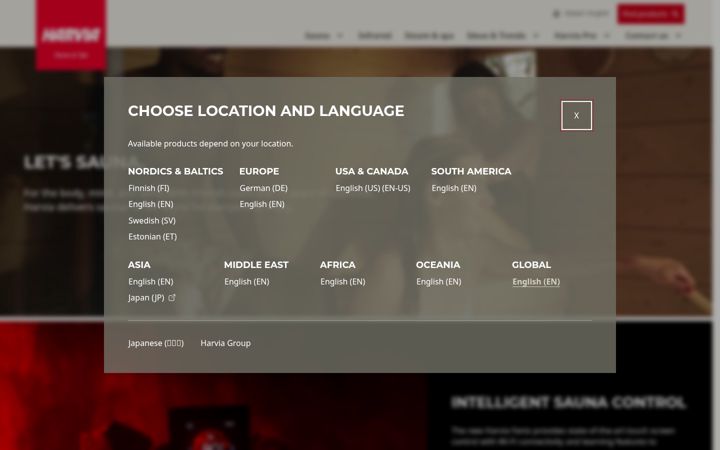 Screenshot of harvia.com
