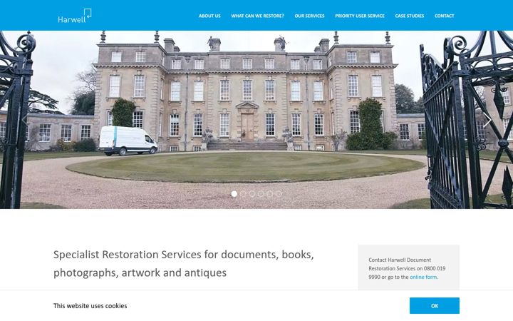 Screenshot of harwellrestoration.co.uk