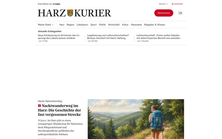 Screenshot of harzkurier.de