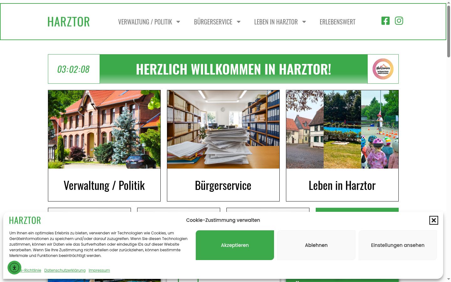 Screenshot des Einwilligungsbanners vor jeglicher Interaktion