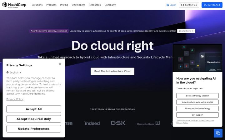 Skærmbillede af hashicorp.com