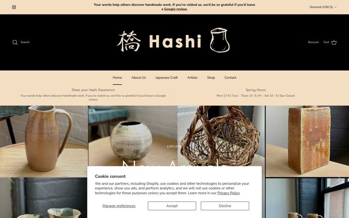 Screenshot of hashipottery.com