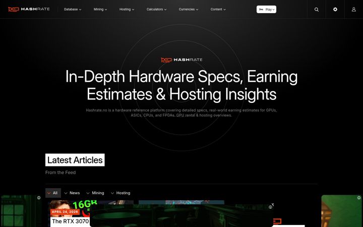 Screenshot of hashrate.no