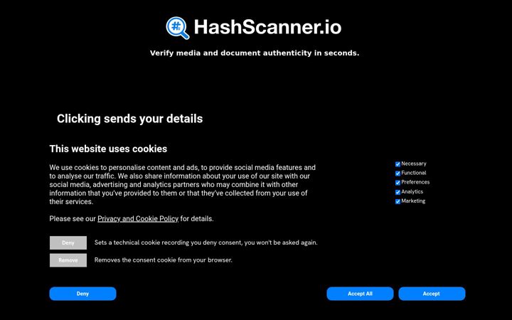 Skærmbillede af hashscanner.io