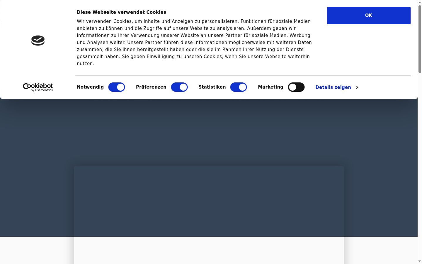 Screenshot del banner di consenso mostrato prima di qualsiasi interazione