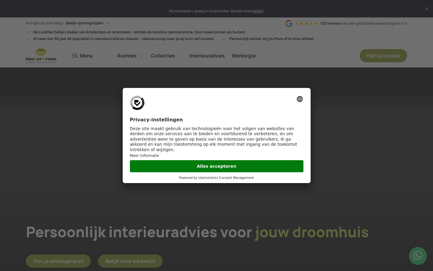 Screenshot del banner di consenso mostrato prima di qualsiasi interazione