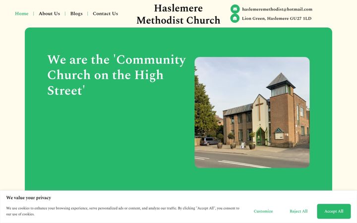 Screenshot of haslemeremethodist.co.uk