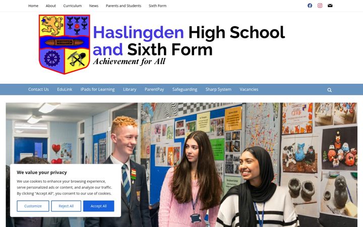 Screenshot of haslingdenhigh.com