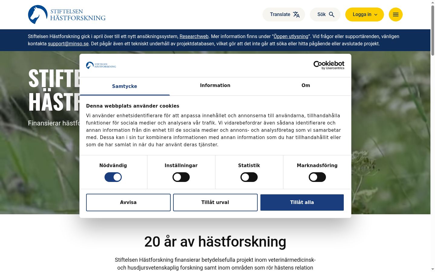 Screenshot van de toestemmingsbanner zoals getoond vóór enige interactie