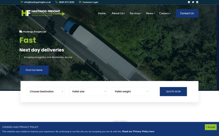 Screenshot of hastingsfreight.co.uk