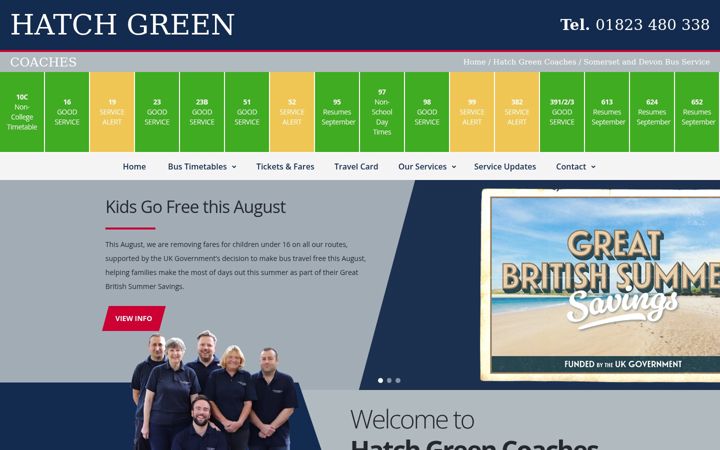 Screenshot of hatchgreencoaches.co.uk