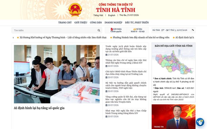 Screenshot of hatinh.gov.vn