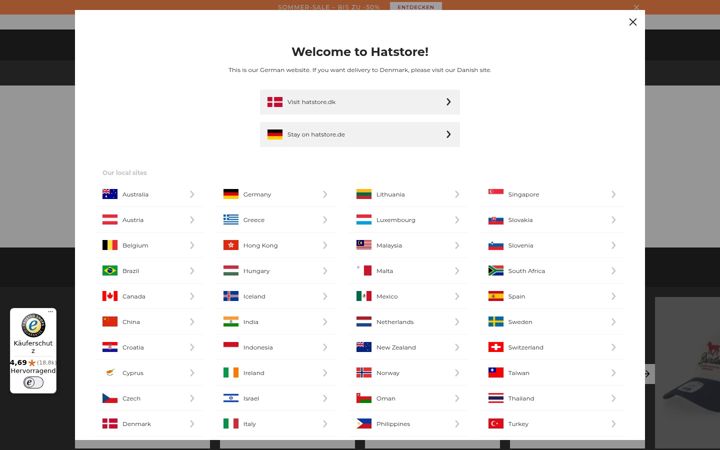 Screenshot of hatstore.de