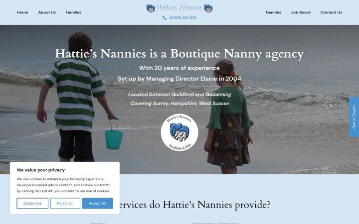 Screenshot of hattiesnannies.co.uk