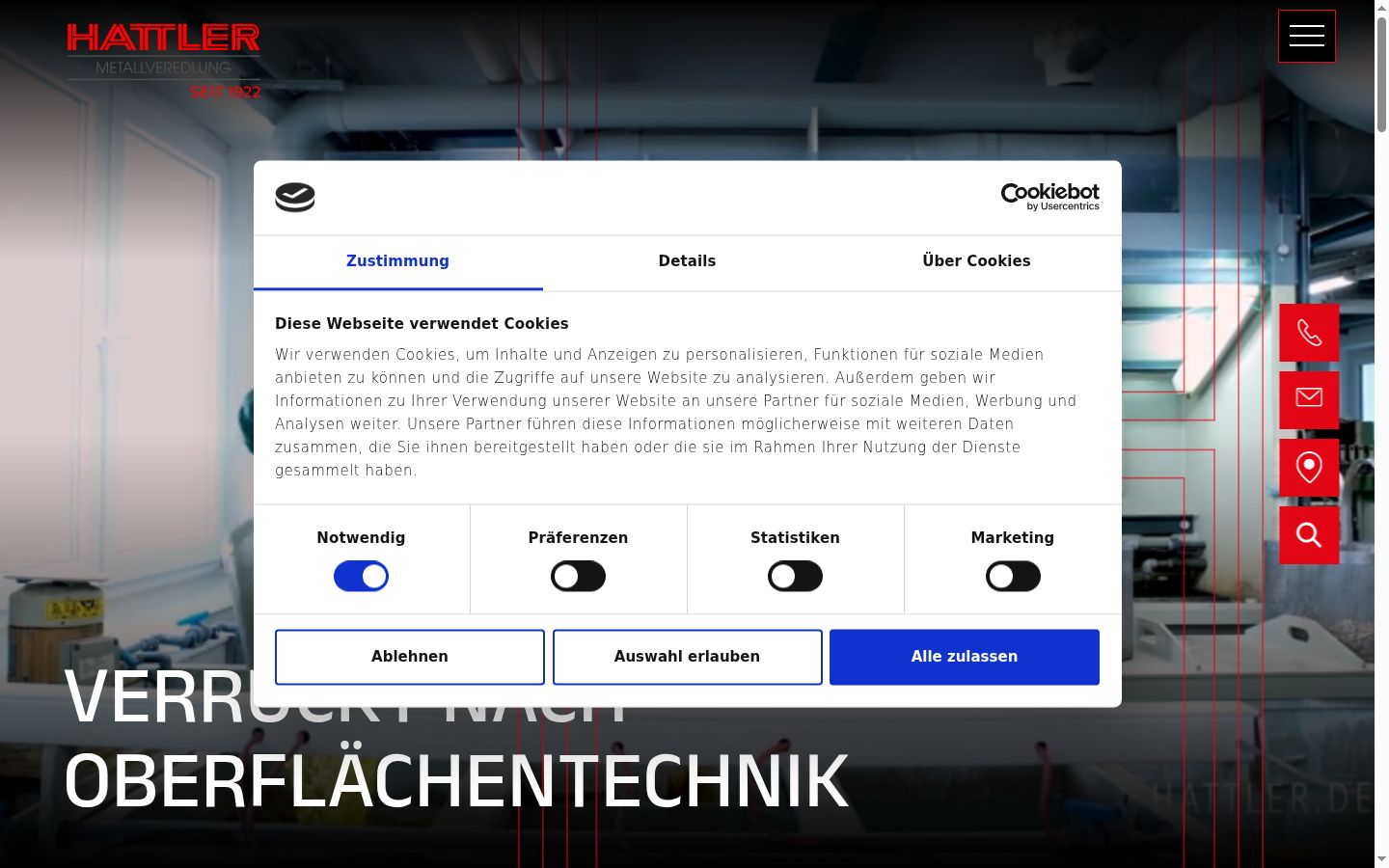 Screenshot des Einwilligungsbanners vor jeglicher Interaktion