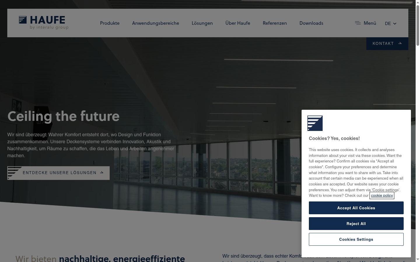 Screenshot des Einwilligungsbanners vor jeglicher Interaktion