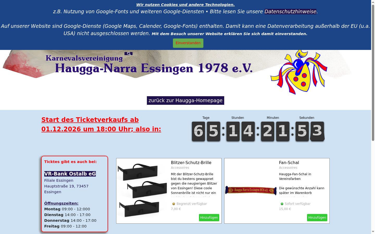 Screenshot des Einwilligungsbanners vor jeglicher Interaktion