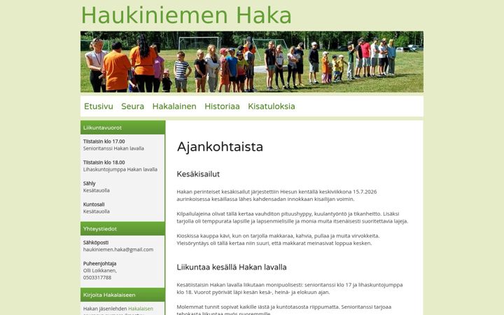 Screenshot of haukiniemenhaka.net