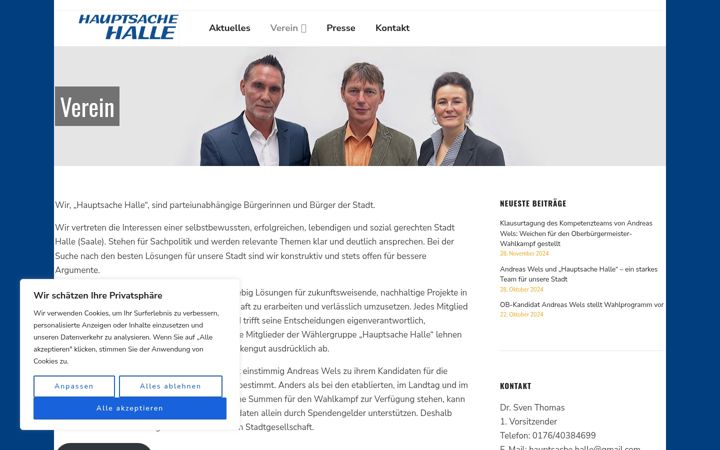Captură de ecran a hauptsachehalle.de