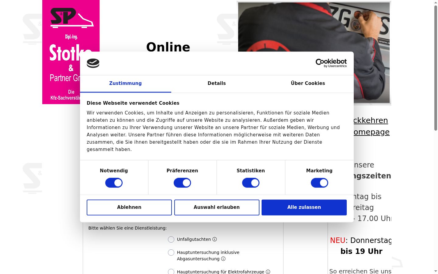 Screenshot des Einwilligungsbanners vor jeglicher Interaktion