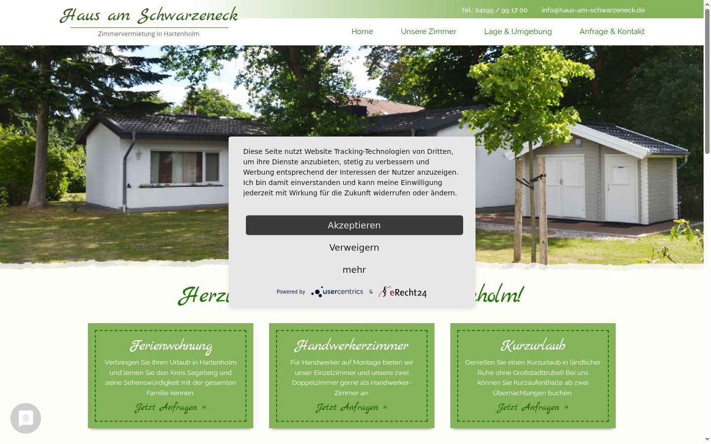 Screenshot des Einwilligungsbanners vor jeglicher Interaktion