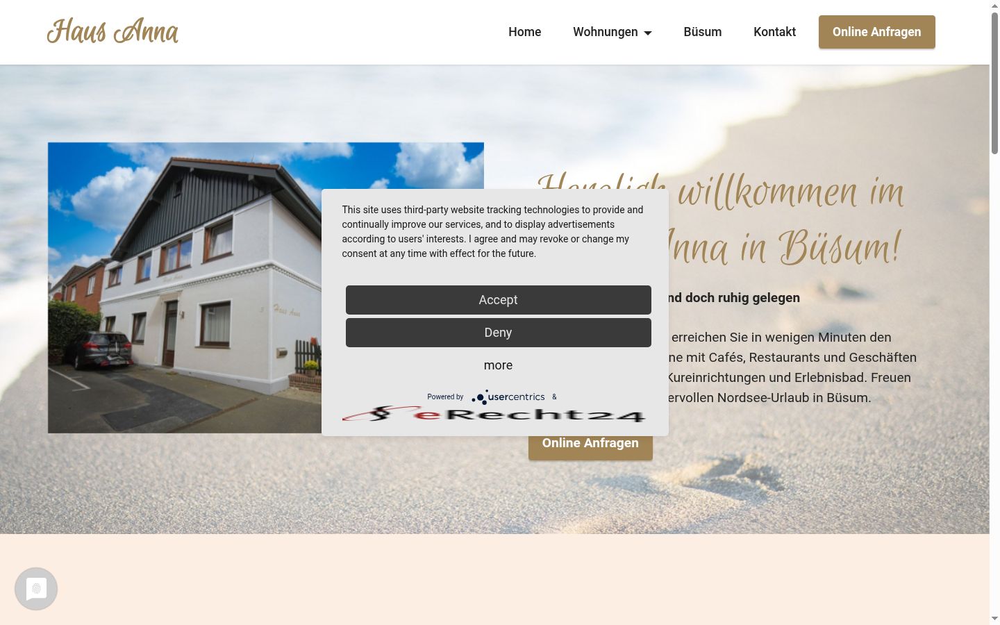 Screenshot des Einwilligungsbanners vor jeglicher Interaktion