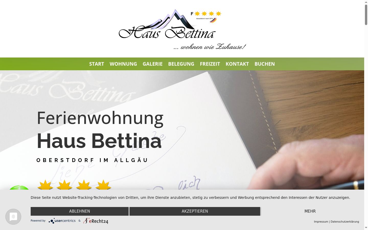 Screenshot des Einwilligungsbanners vor jeglicher Interaktion