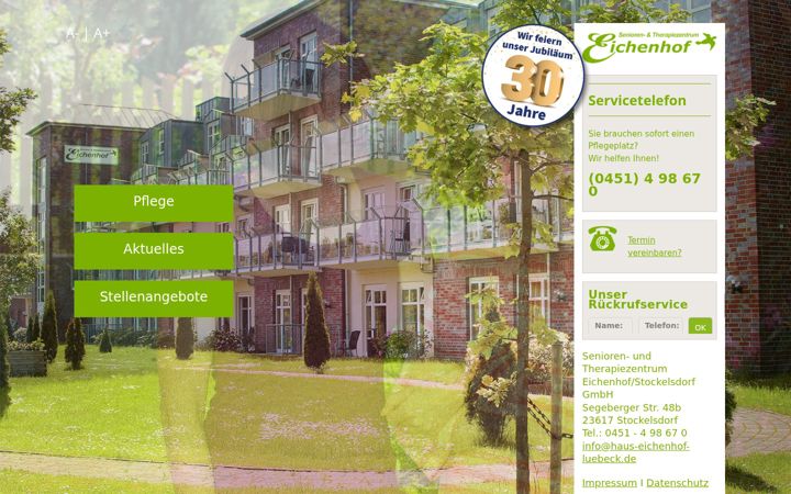 Ekrānuzņēmums no haus-eichenhof-luebeck.de