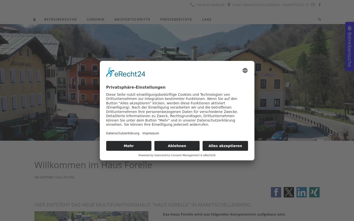 Captura de ecrã do banner de consentimento apresentado antes de qualquer interação