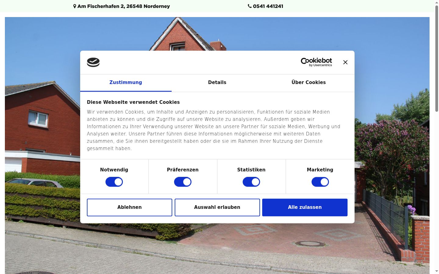 Screenshot des Einwilligungsbanners vor jeglicher Interaktion