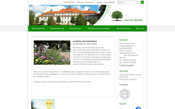 Képernyőkép: hausamkarswald.sachsen.de
