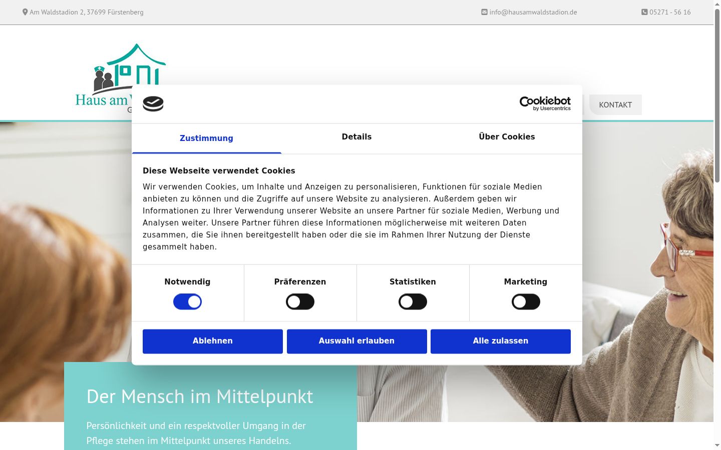 Screenshot del banner di consenso mostrato prima di qualsiasi interazione