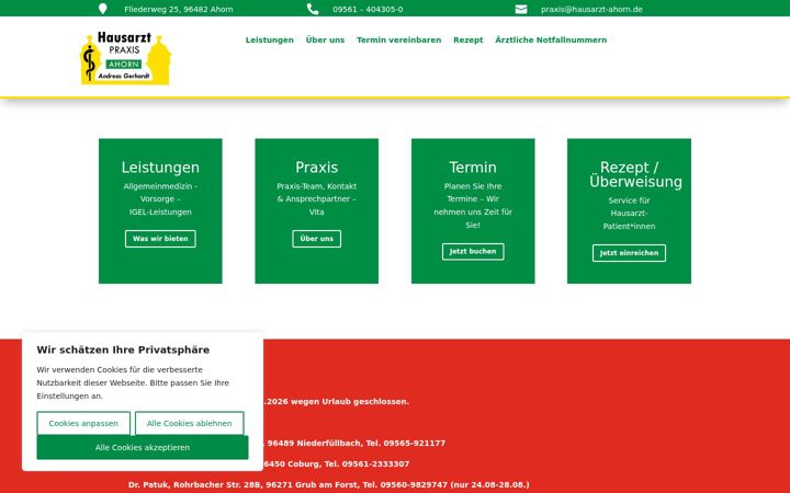 Képernyőkép: hausarzt-ahorn.de