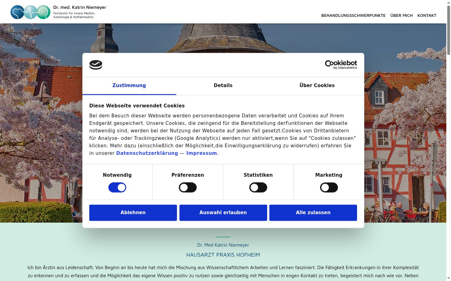 Screenshot des Einwilligungsbanners vor jeglicher Interaktion