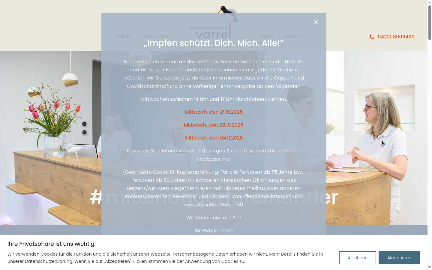 Screenshot des Einwilligungsbanners vor jeglicher Interaktion