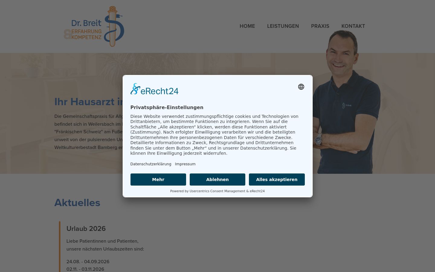 Screenshot del banner di consenso mostrato prima di qualsiasi interazione