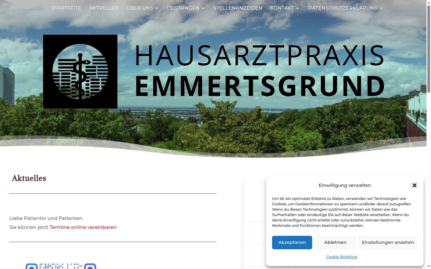 Captura de ecrã do banner de consentimento apresentado antes de qualquer interação