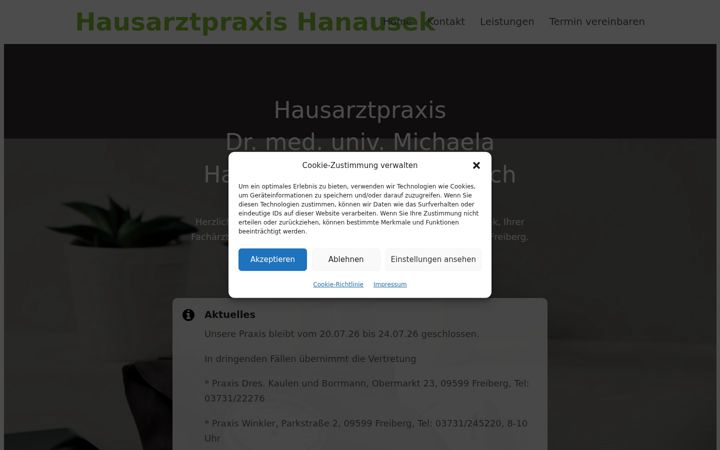 Screenshot of hausarztpraxis-hanausek.de