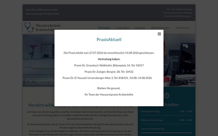 Snímek obrazovky hausarztpraxis-krahenhoehe.de