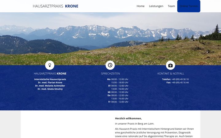 Snímek obrazovky hausarztpraxis-krone.de