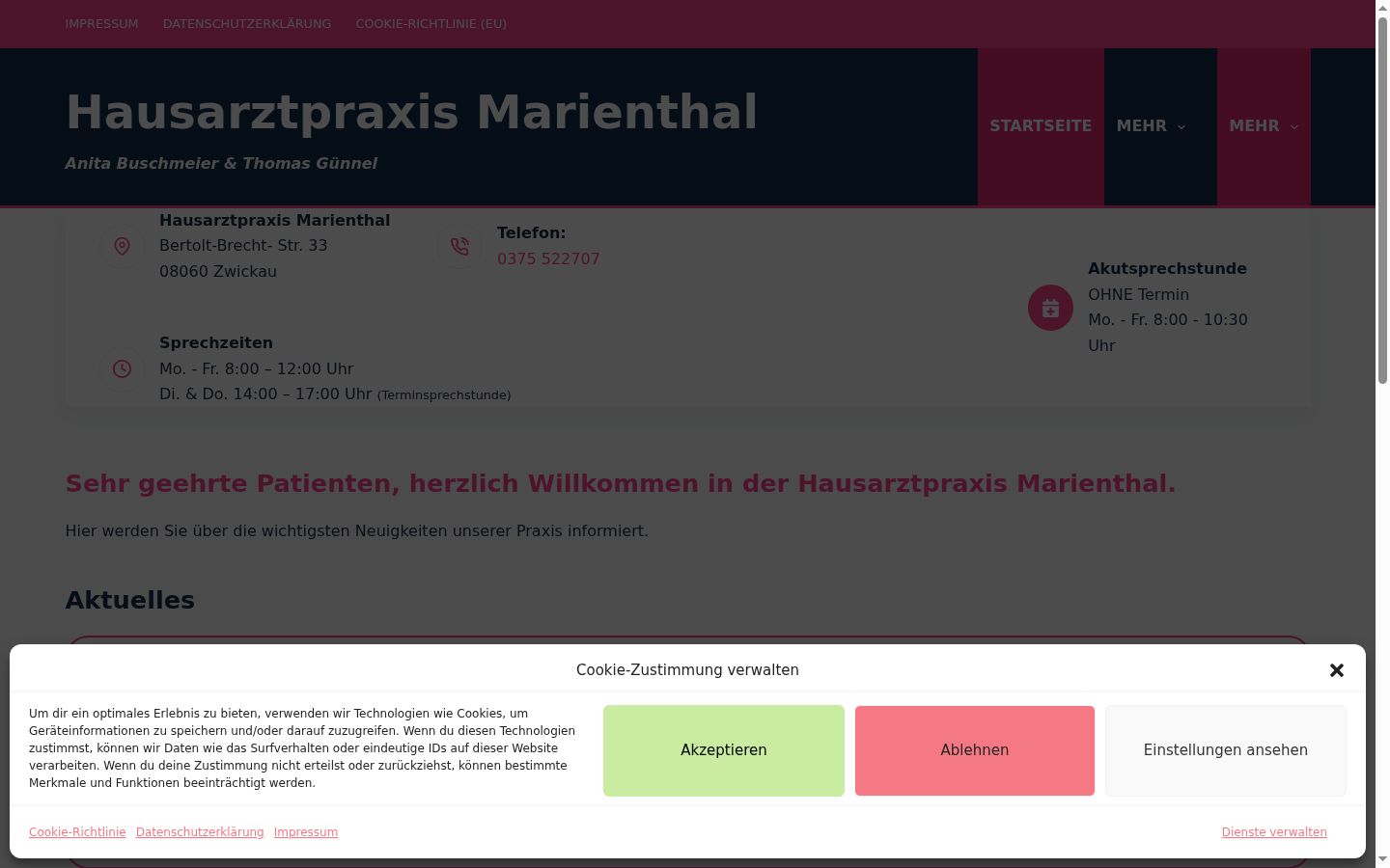 Screenshot del banner di consenso mostrato prima di qualsiasi interazione