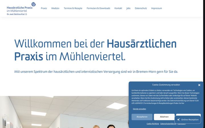 Snímek obrazovky hausarztpraxis-muehlenviertel.de