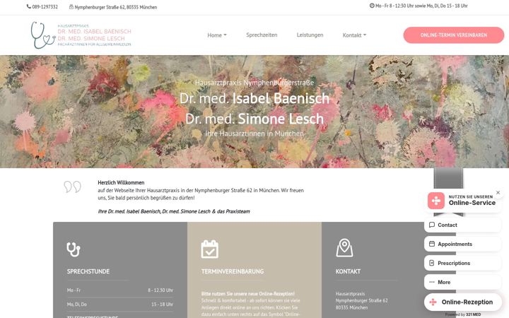 Screenshot of hausarztpraxis-nymphenburgerstrasse.de