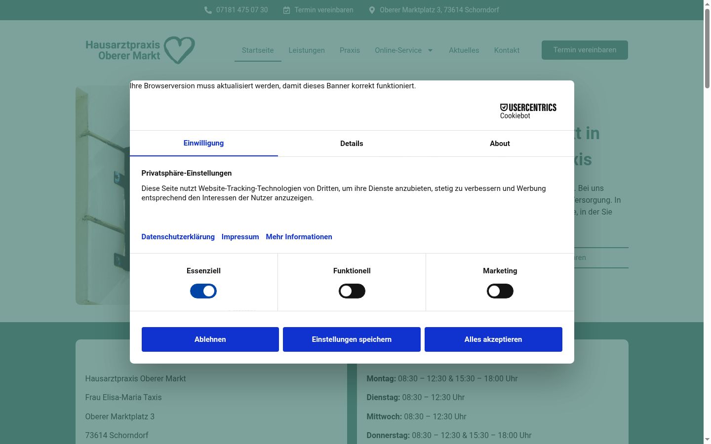 Skärmbild av samtyckesbannern som visades före någon interaktion