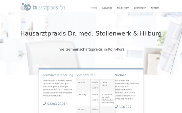 Snímek obrazovky hausarztpraxis-porz.de