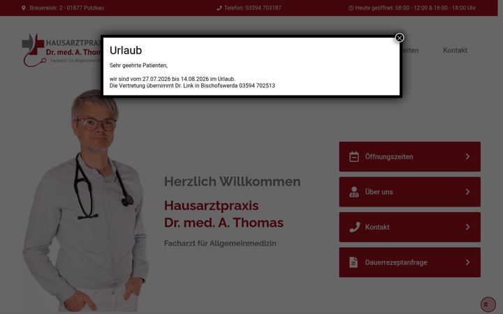 Snímek obrazovky hausarztpraxis-thomas.de