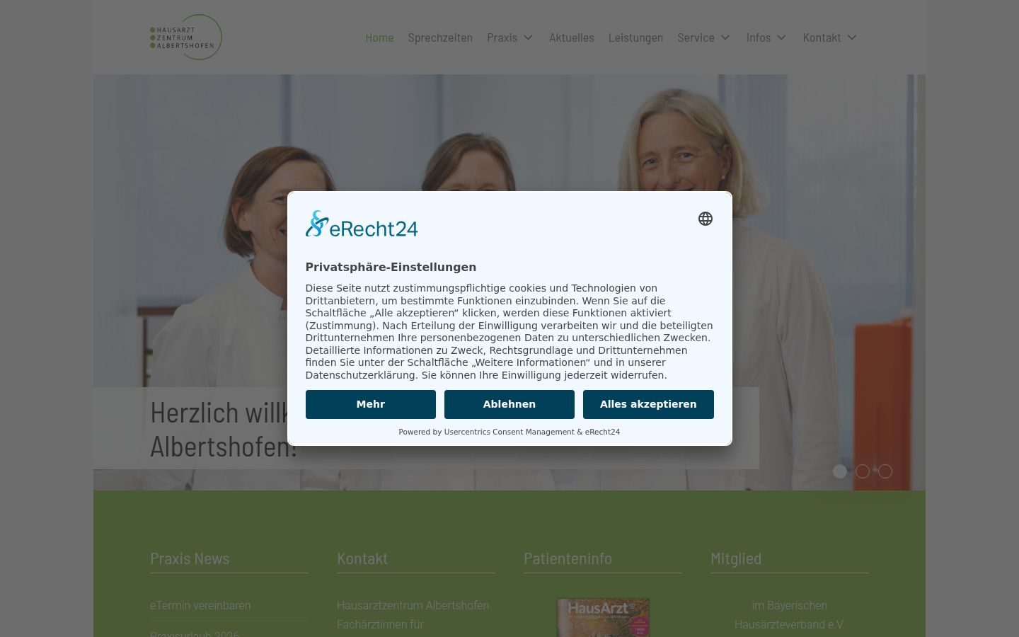Screenshot del banner di consenso mostrato prima di qualsiasi interazione